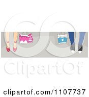 Poster, Art Print Of Website Header Of Shoppers Feet With Bags On Gray