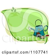 Poster, Art Print Of Green Leaf With A Potted Plant Watering Can And Trowel
