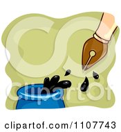 Poster, Art Print Of Fountain Pen Dipping In An Ink Well Over Green