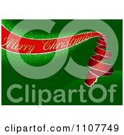 Clipart Red Merry Christmas Greeting Ribbon Forming A Tree On Green Royalty Free Vector Illustration
