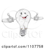 Clipart Happy Clear Lightbulb Mascot With Open Arms Royalty Free Vector Illustration