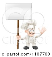 Poster, Art Print Of Happy Waving Chef Holding A Sign On A Post