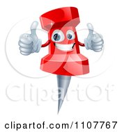 3d Happy Red Push Pin Mascot Holding Two Thumbs Up