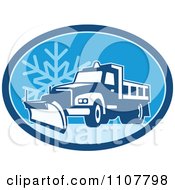 Snow Plow Truck On A Road In A Blue Oval With A Snowflake