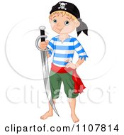 Poster, Art Print Of Blond Pirate Kid Holding A Sword