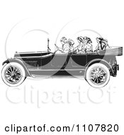 Poster, Art Print Of Women Riding In A Retro Black And White Vintage Convertible Car