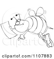 Poster, Art Print Of Outlined Bee Pointing And Holding A Map