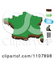 Poster, Art Print Of France Map With Dirt Grass Water Road Tire Tracks And Messenger Icons