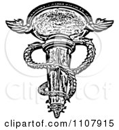 Clipart Black And White Snake And Winged Wall Sconce Royalty Free Vector Illustration