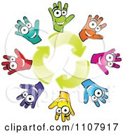Poster, Art Print Of Circle Of Colorful Hands And Recycle Arrows