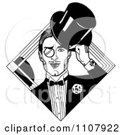 Black And White Art Deco Styled Dandy Gentleman With A Monocle And Top Hat