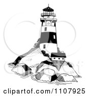 Poster, Art Print Of Black And White Lighthouse On A Rocky Island