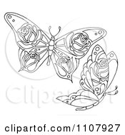 Poster, Art Print Of Black And White Butterflies With Rose Patterns