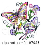 Poster, Art Print Of Colorful Asian Butterflies With Flowers