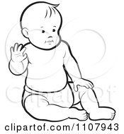 Outlined Caucasian Baby Boy Sitting Up And Waving