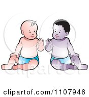 Poster, Art Print Of Black And White Babies Sitting Up And Waving