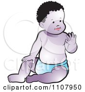 Clipart Black Baby Sitting Up And Waving Royalty Free Vector Illustration