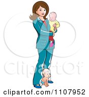 Poster, Art Print Of Brunette Mother With Two Babies