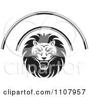 Poster, Art Print Of Black And White Roaring Lion Face And Arch