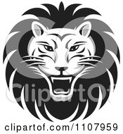 Poster, Art Print Of Black And White Roaring Lion Face