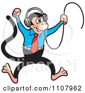 Poster, Art Print Of Happy Monkey Jumping And Wearing Headphones
