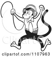Poster, Art Print Of Happy Black And White Monkey Jumping And Wearing Headphones