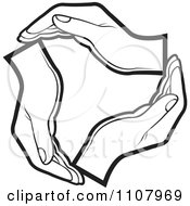 Clipart Circle Of Three Black And White Human Hands Royalty Free Vector Illustration