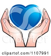 Poster, Art Print Of Hands Holding A Blue Heart