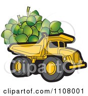 Clipart Yellow Dump Truck Hauling Coconuts Royalty Free Vector Illustration