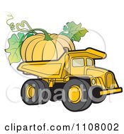 Clipart Yellow Dump Truck Hauling A Huge Pumpkin Royalty Free Vector Illustration