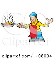 Clipart Happy Male Chef Frying Corn Dogs 1 Royalty Free Vector Illustration
