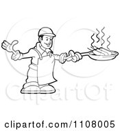 Clipart Outlined Happy Male Chef Frying Corn Dogs Royalty Free Vector Illustration