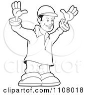 Clipart Outlined Happy Man Holding His Arms Up Royalty Free Vector Illustration
