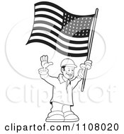 Poster, Art Print Of Black And White Happy Man Holding An American Flag