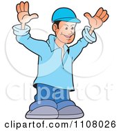 Clipart Happy Man Cheerying And Holding His Arms Up Royalty Free Vector Illustration