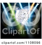 Poster, Art Print Of 3d Silver Disco Ball With Stage Lights On Black