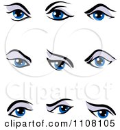 Poster, Art Print Of Blue Expressional Eyes With Purple Eye Shadow