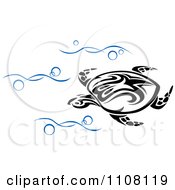 Clipart Tribal Sea Turtle Swimming In Blue Waves Royalty Free Vector Illustration