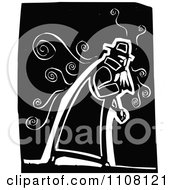 Clipart Sick Man Coughing Black And White Woodcut Royalty Free Vector Illustration