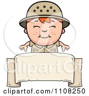 Poster, Art Print Of Happy Red Haired Safari Boy Over A Blank Banner