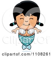 Clipart Happy Asian Mermaid Girl Royalty Free Vector Illustration
