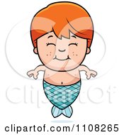 Clipart Happy Red Haired Mermaid Boy Royalty Free Vector Illustration