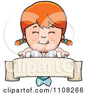 Poster, Art Print Of Happy Red Haired Mermaid Girl Over A Blank Banner