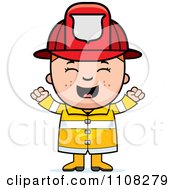 Poster, Art Print Of Happy Fire Fighter Boy Cheering