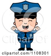 Poster, Art Print Of Happy Police Boy Cheering