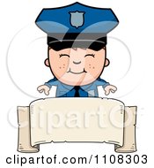 Poster, Art Print Of Happy Police Boy Over A Banner