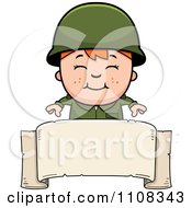 Clipart Happy Red Haired Army Boy Over A Blank Banner Royalty Free Vector Illustration