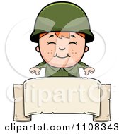 Poster, Art Print Of Happy Red Haired Army Boy Over A Blank Banner