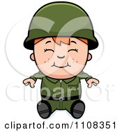 Clipart Happy Red Haired Army Boy Sitting Royalty Free Vector Illustration