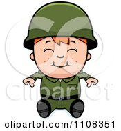 Poster, Art Print Of Happy Red Haired Army Boy Sitting